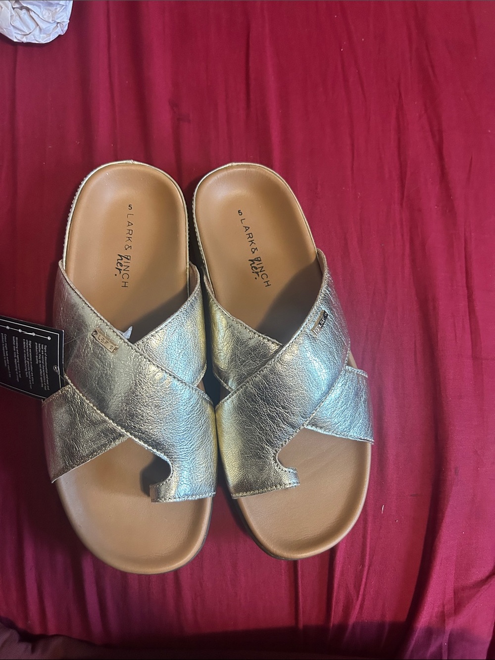Lark & Ro Metallic Gold Crossband Slide Sandals
